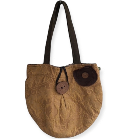 Handbags - Boho bag Golden fabric wooden button
